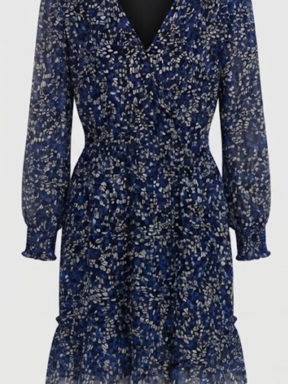 NWT Vince Camuto Blue Black Animal Print Chiffon Long Sleeve Dress Sz M